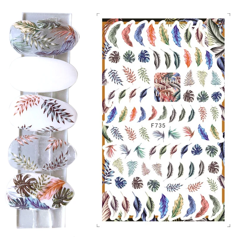Autocollants pour ongles à fleurs et feuilles, couleur printemps et été, alphabet anglais, plante, fleurs immortelles, art